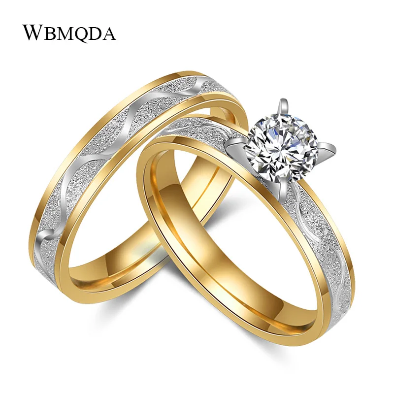 Sets Wbmqda простой Нержавеющая сталь обручальное кольцо для Для женщин Для мужчин никогда не увядает Золотые Цвет женский мужской классический Обручение кольцо Альянса наборы для ухода за кожей - Цвет основного камня: Sets