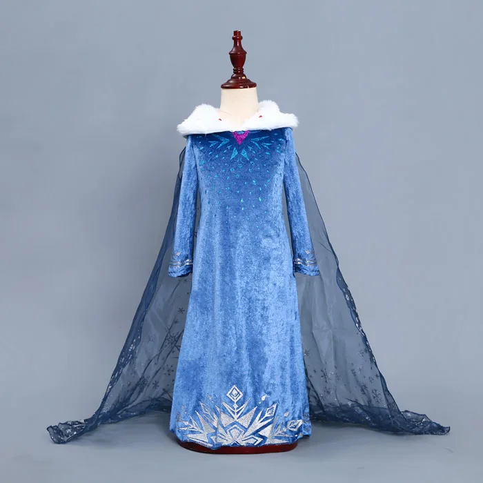 only dress Платье-плащ Эльзы для девочек; теплые костюмы Снежной Королевы; Детские Зимние Бархатные платья для костюмированной вечеринки; платье принцессы disfraz carnaval vestido de festa - Цвет: only dress