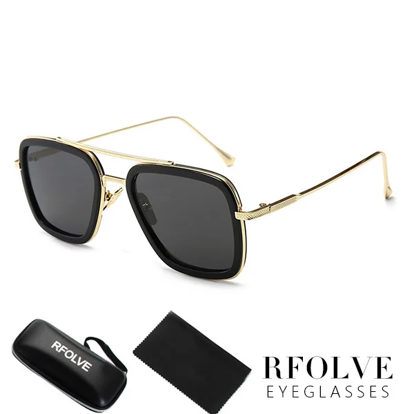 C1 Gold Frame Black Роскошные модные Мстители, Тони Старк, стиль полета, мужские солнцезащитные очки, квадратные, фирменный дизайн, солнцезащитные очки Oculos, Ретро стиль, мужские, Железный человек 3 - Цвет линз: C1 Gold Frame Black