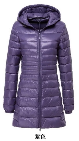 Purple Женский зимний ультра легкий пуховик Chaqueta Mujer, большие размеры 6XL, длинный пуховик, женский большой размер, пальто с капюшоном, X9212 - Цвет: Purple