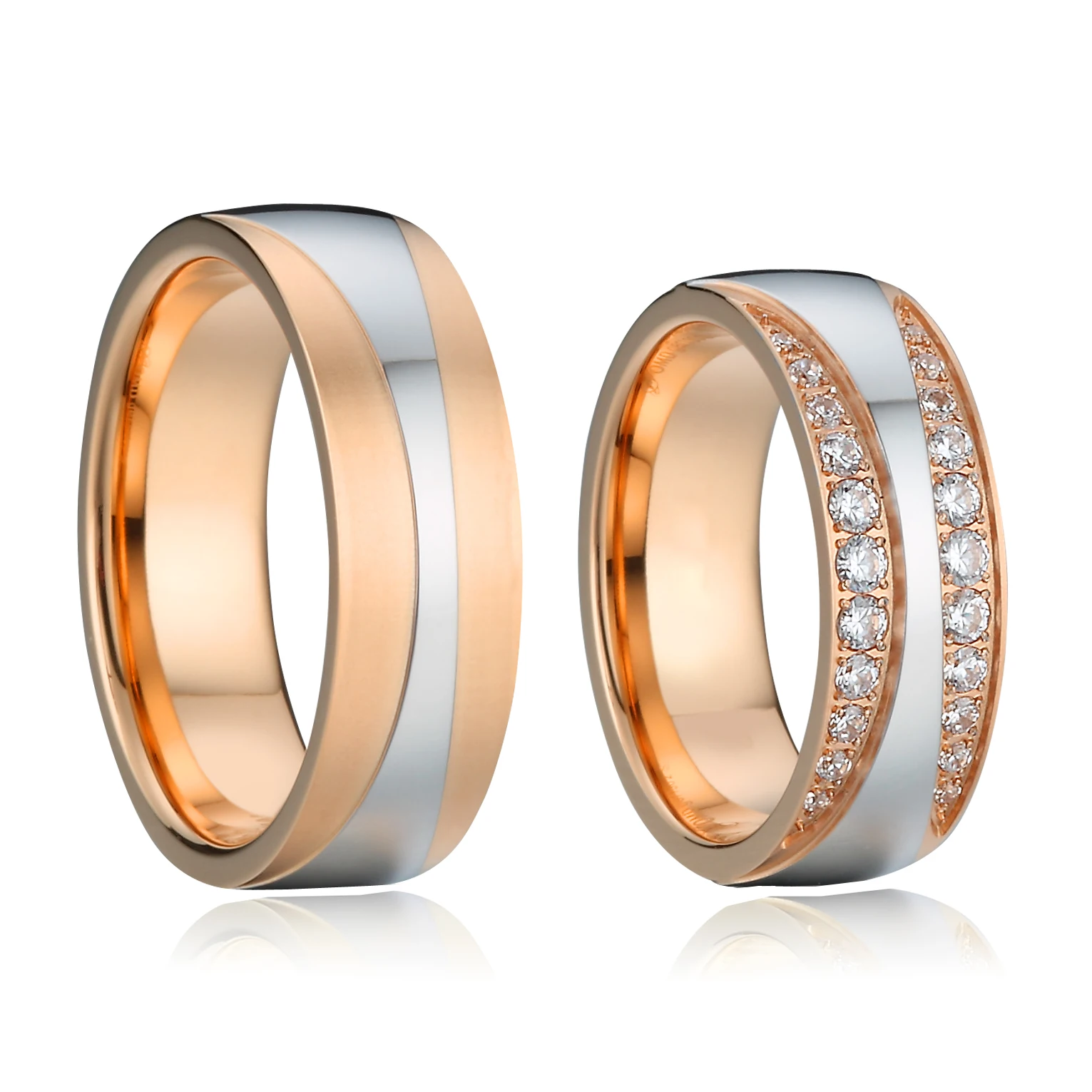 

Комплект обручальных колец высокого качества с покрытием из розового золота 18 К для мужчин и женщин, бриллиантовое кольцо с фианитом для па...