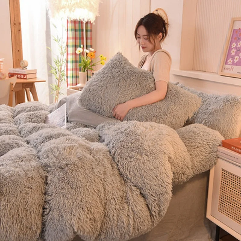 Зимний утолщенный теплый светло-серый плюшевый комплект из четырех предметов AB