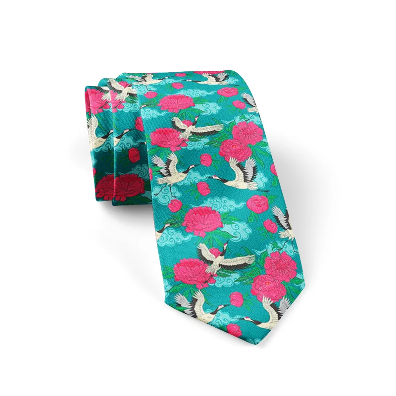 Японский галстук с 3D-принтом летающего журавля для мужчин и женщин повседневный