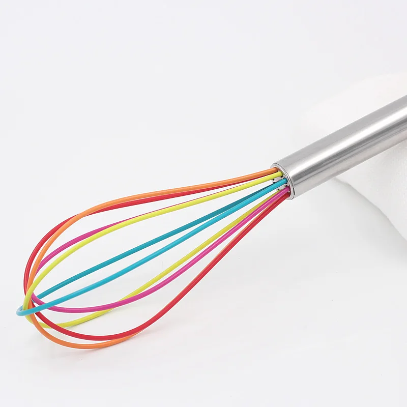 

Factory Hot Sale 8 10 12 Inch Colorful Whisk Silicone with Stainless Steel Handle Egg Beater Kitchen Accessories Baking Tool