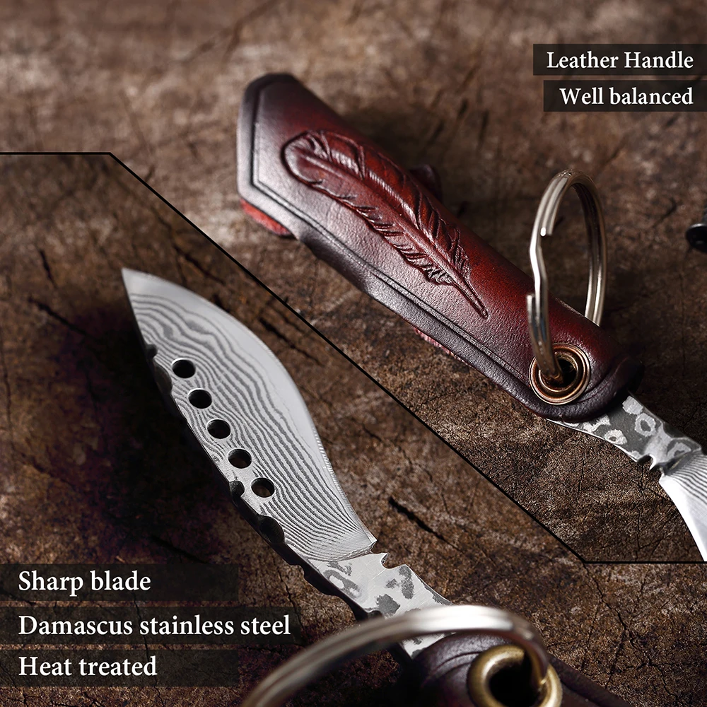 XITUO дамасский складной нож мини острый уличный кухонный шеф повара карманный с ключом изысканная кожаная