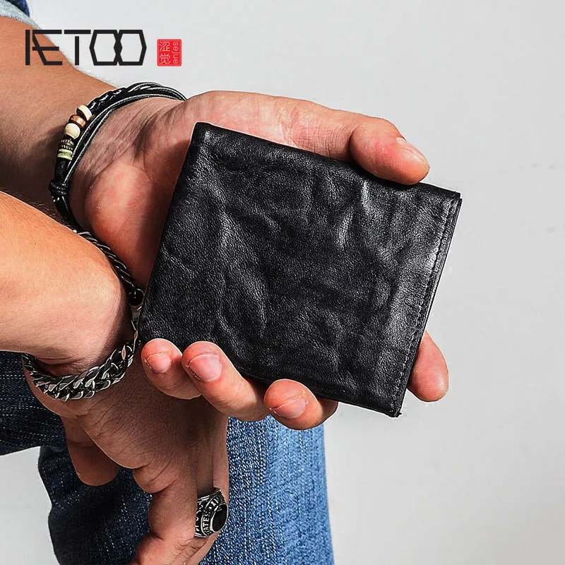 AETOO небольшой кошелек мужской короткий раздел Молодежный простой винтажный Старый кожаный кошелек женский кожаный мягкий вертикальный винтажный кошелек
