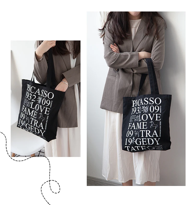 

Ladies Canvas Shoulder Bag Women Art Letter Printing Daily Shopping Bag Student Book Trend Female Handbag Girl Casual Tote Bag