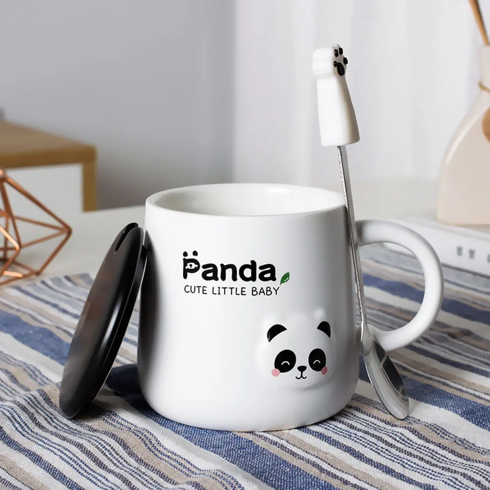 

450ml Creative Cute Panda Mug Ceramic Mug with Lid Spoon Coffee Cup Milk Cup Cute Girl Breakfast Cup Novelty Gifts