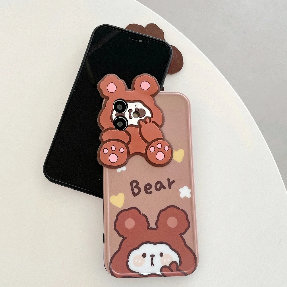 

sumkeymi Phone Case for IPhone 12 11 Pro XR XS Max Case Soft Cartoon Bear Holder Cover for IPhone 7 8 Plus SE 2020 Fundas