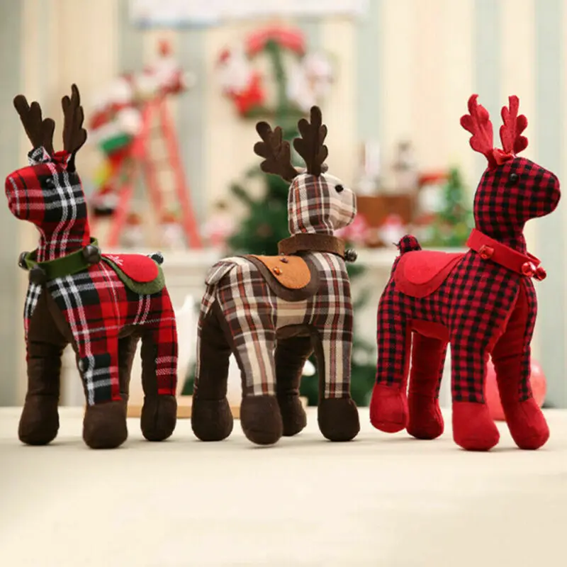 Christmas Plaid Reindeer Lattice Plush Standing Doll Home Window Table Ornament Gift | Дом и сад
