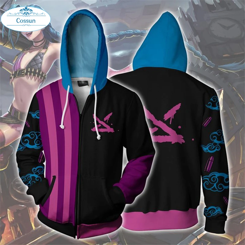 

COSSUN Game LOL Cosplay Jinx zipper hoodie men and women casual sportswear sweater 3D printing new