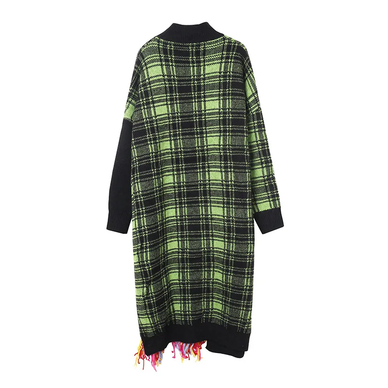 Корейское модное контрастное цветное платье-свитер большого размера клетчатое