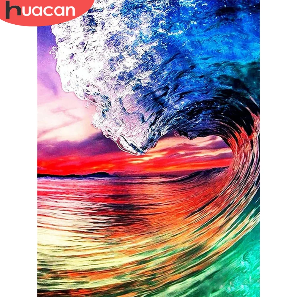 

Алмазная вышивка HUACAN Waves Алмазная Картина Пейзаж море полная дрель квадратная мозаика закат украшение для дома