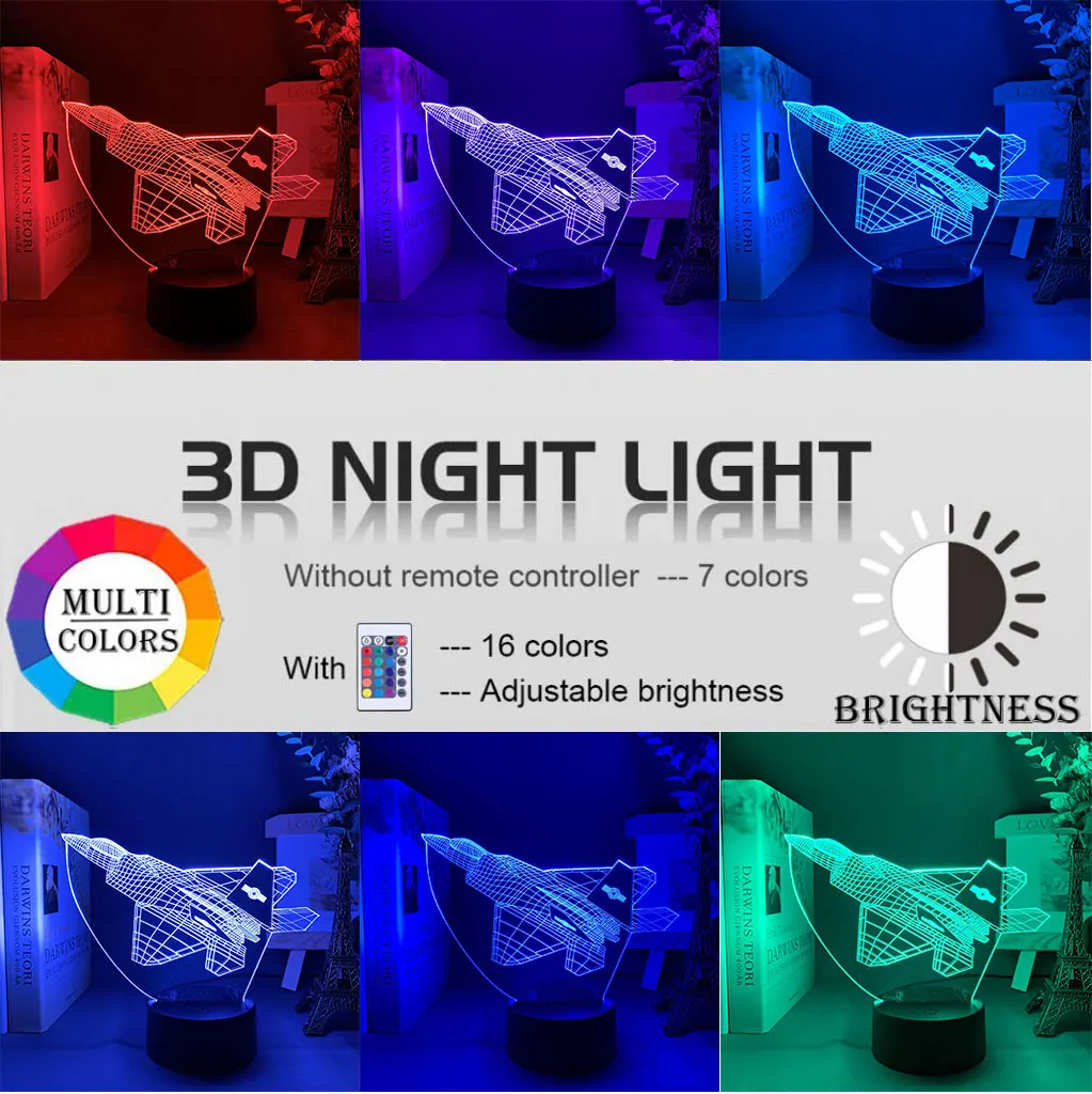Lockheed Martin F-22 Raptor детский ночной Светильник 3D Иллюзия Led Украшения в спальню