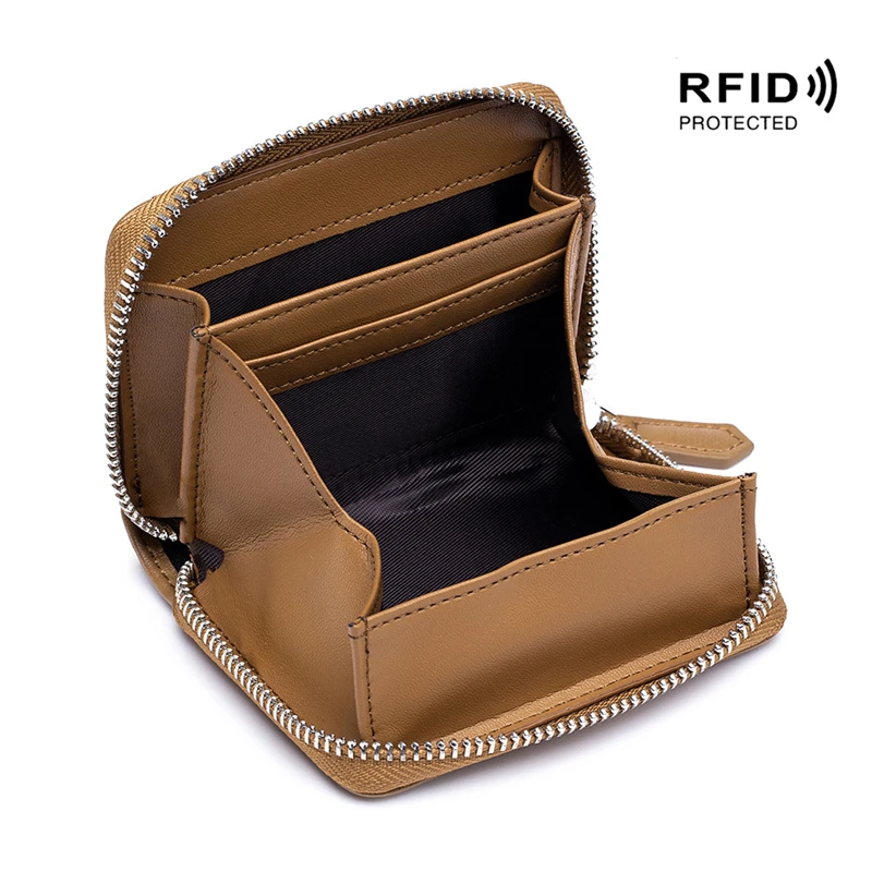 

Wallet Women Anti-theft Brush Zipper Coin Storage Sorting Coin Purse Female Genuine Leather Solid Color Card Holder Clutch Bag