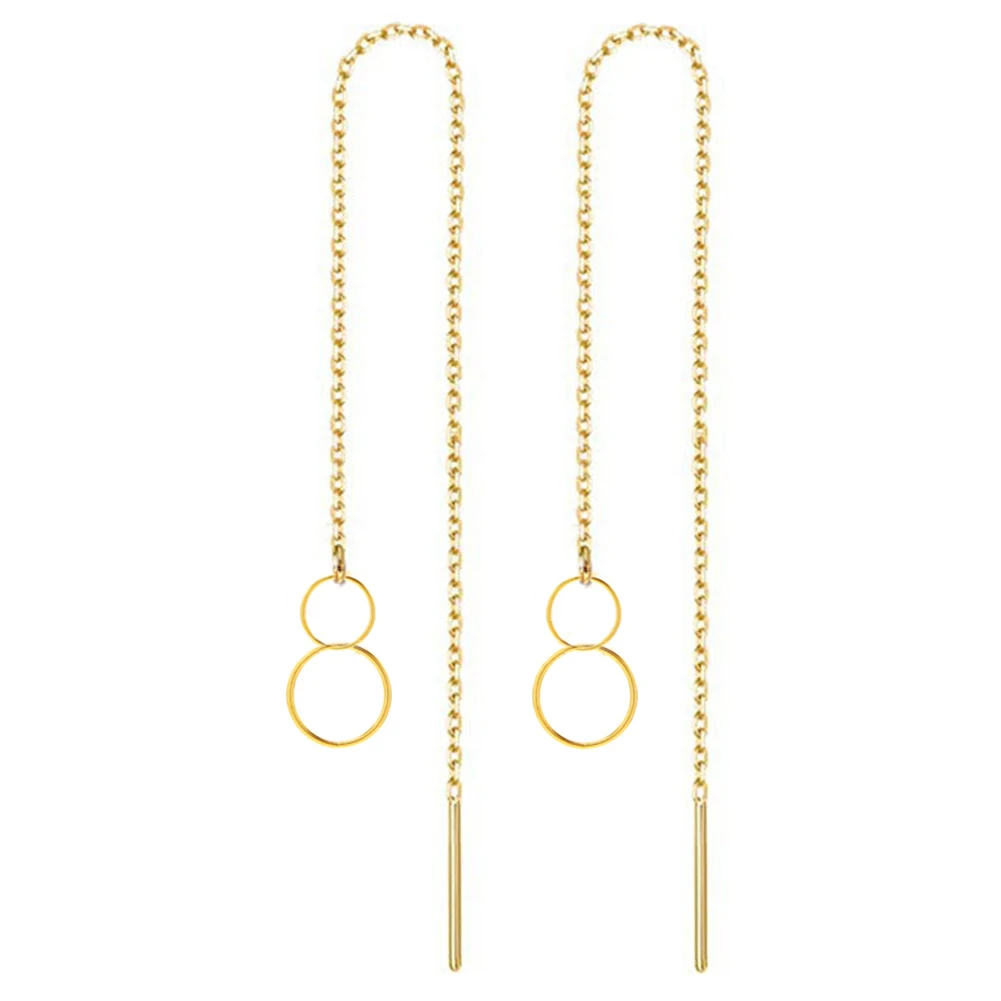 

Висячие серьги MinaMaMa из нержавеющей стали с двойной петлей, длинная цепочка, висячие серьги для женщин и девушек, новые серьги-гвоздики, петл...