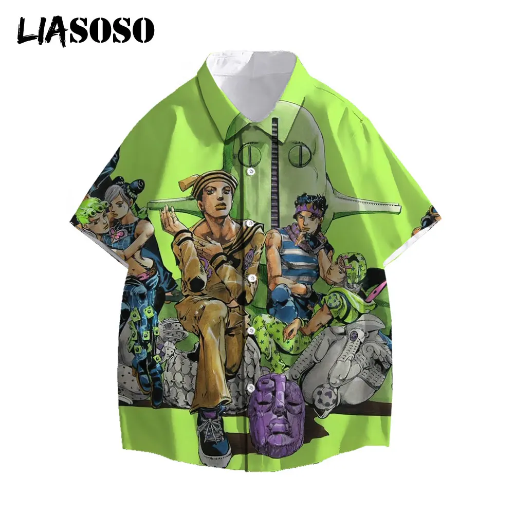 

LIASOSO 3D Print Summer Men Casual Shirts Fashion Short-Sleeve Shirts Holiday Streetwear Anime JoJo Bizarre Adventure Women