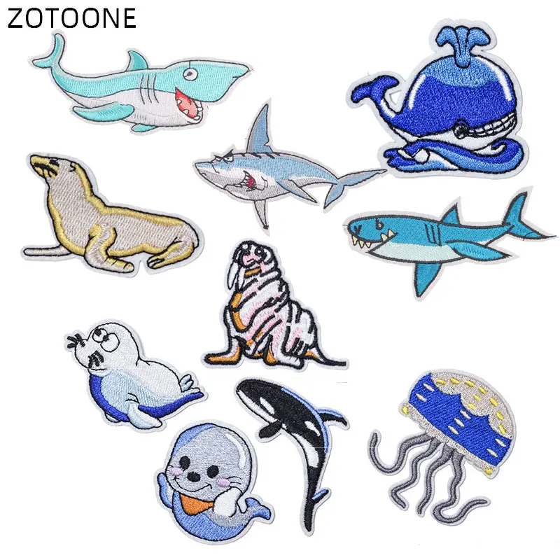 Детские нашивки ZOTOONE с вышивкой в виде мультяшной рыбы наклейки для утюга одежды