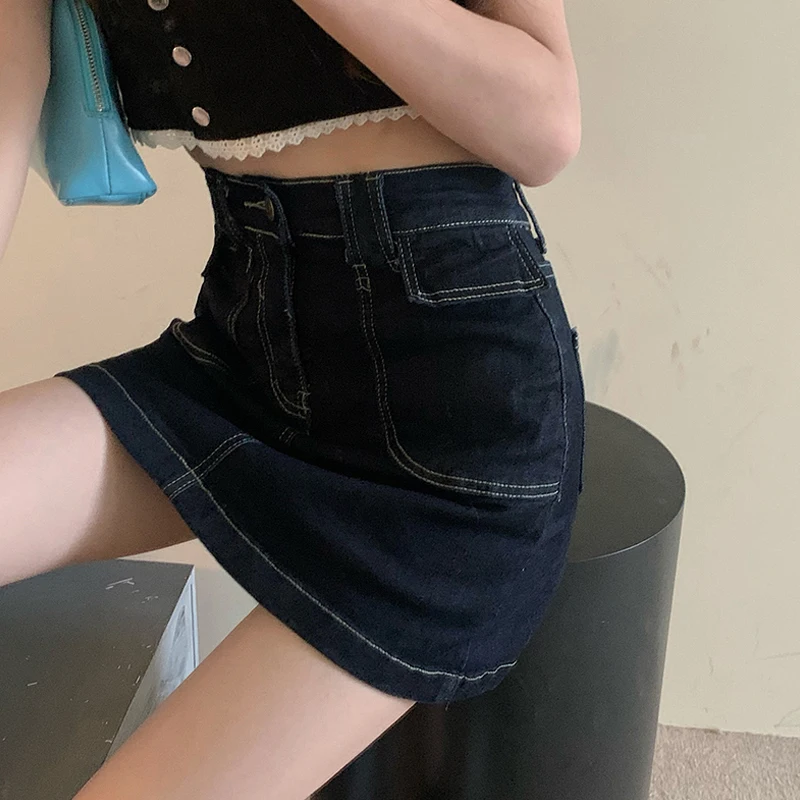 

High-waisted a-line skirts female summer design feels niche denim skirt 2021 new small package buttocks divided skirts