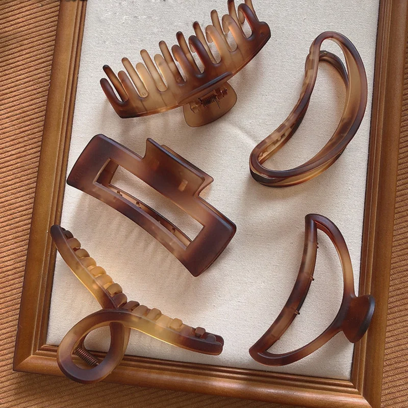 Заколка-краб для волос в винтажном стиле акриловая Заколка-пряжка коричневого