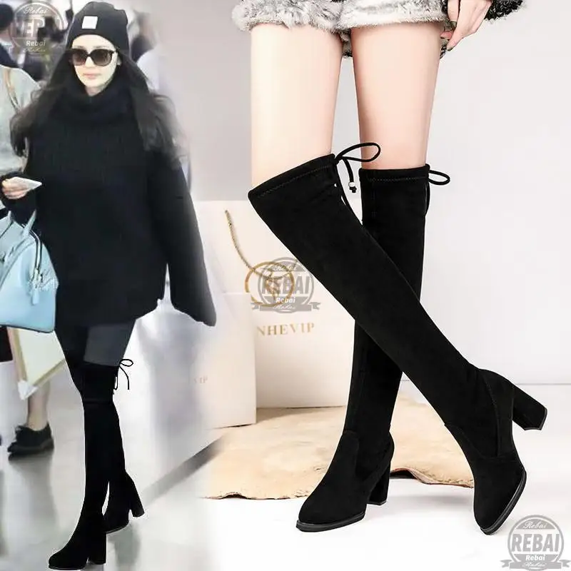 

Женские замшевые ботфорты, высокие сапоги выше колена на квадратном каблуке, размеры 34-42, для весны и зимы, 2021