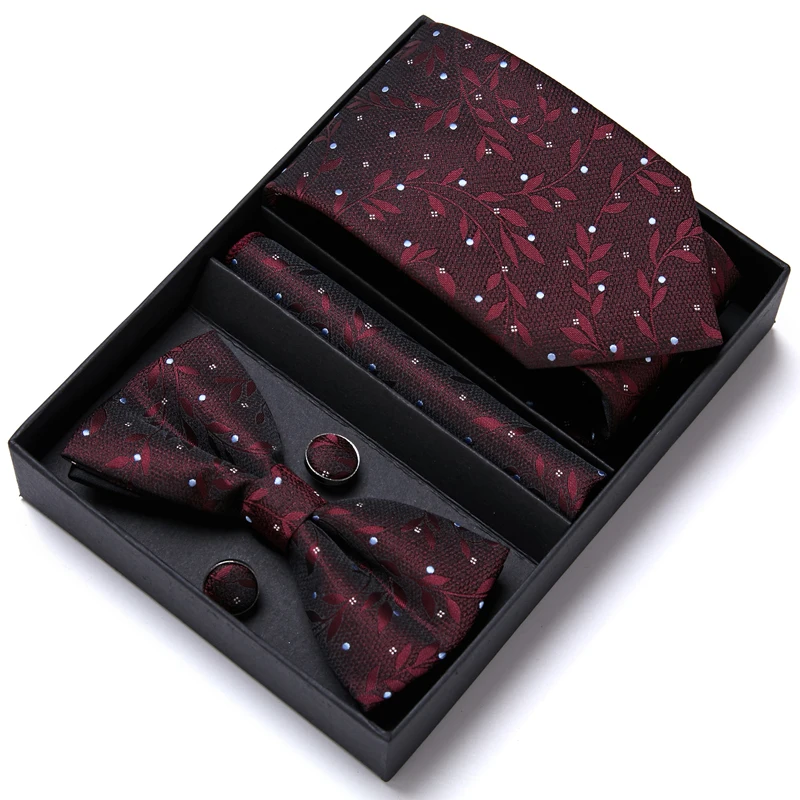 

Brand Newest style 65 Colors Hot sale Nice Handmade Festive Gift Bow Tie Handkerchief Pocket Squares Cufflink Set Necktie Box