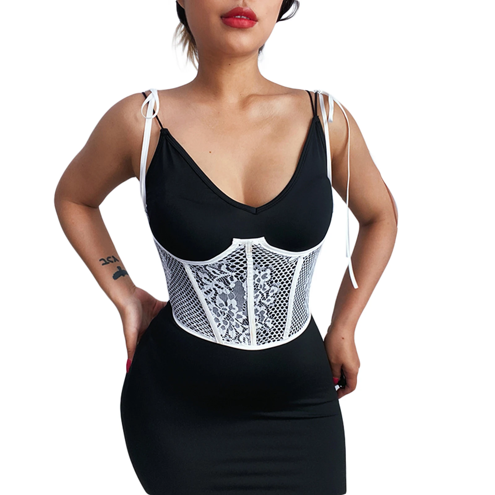 

Женский кружевной жилет, топы-Корсеты, прозрачная индивидуальная Повседневная Праздничная стройнящая одежда на бретельках с открытой спин...