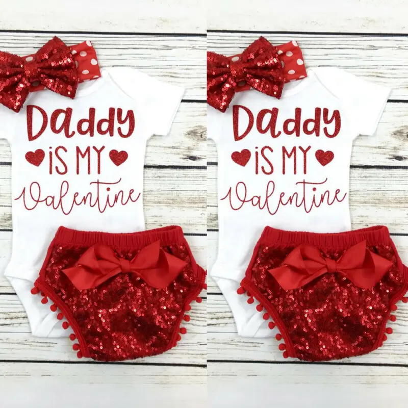 Топы для новорожденных девочек с надписью Daddy is my valentine комбинезон шорты бантом