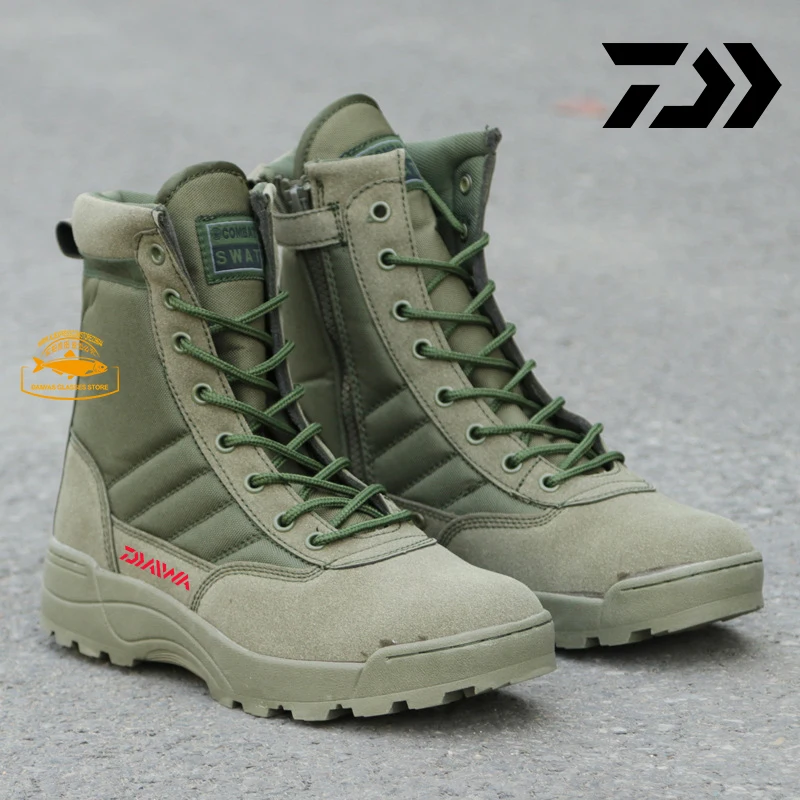 

New Daiwa Fishing Shoes Fans Men's Boots Combat Boots Army Fans Outdoor Mountaineering Shoes High Top Tactical Boots Men's