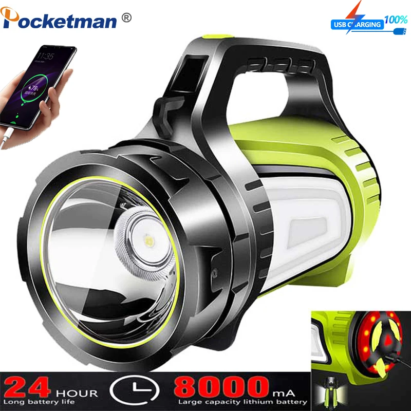 

100W Powerful Searchlight LED Flashlight Rechargeable Waterproof Ultra-long Standby Torch with USB OUTPUT Lantern