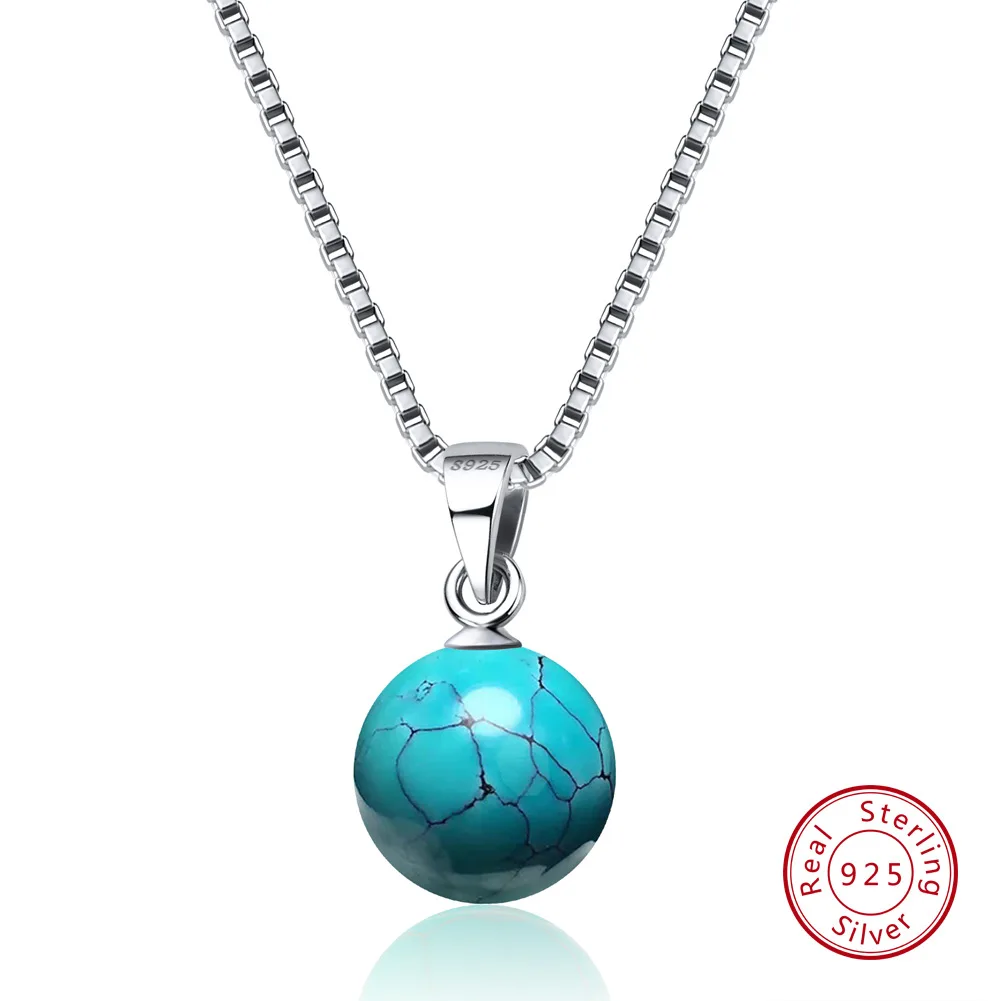 

new fashion woman Authentic 925 Sterling Silver Necklaces&Pendants Natural Stone Turquoises Pendant Women Necklace Party Jewelry