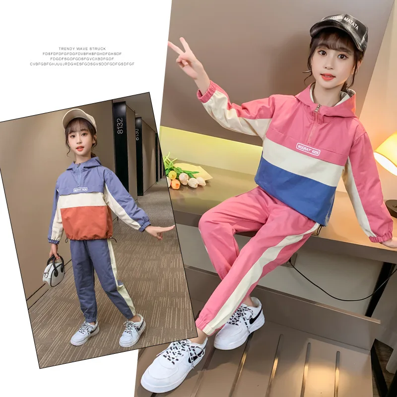 

Colorblock Letter Printed Sweater+pants 2Pcs Girls Sports Suits For Girls Trendy Suits 2020 Autumn Children Fashion Comfortable