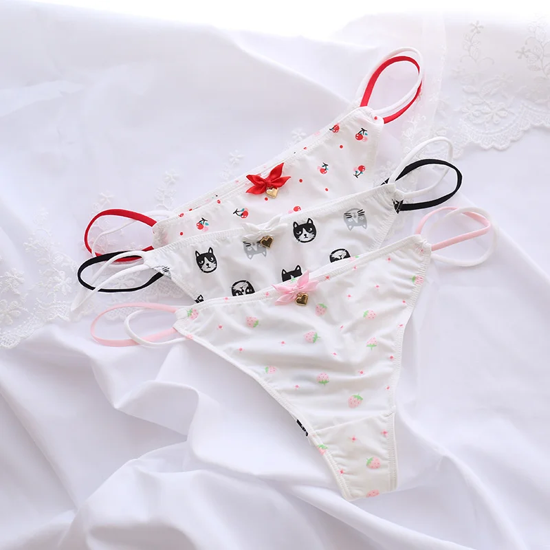 

Milk Silk T-String Thong Strawberry Cherry Cute Ladies Panties Low Waist Seamless Sexy Girl Ice Silk Erotic Panties Tangas Mujer