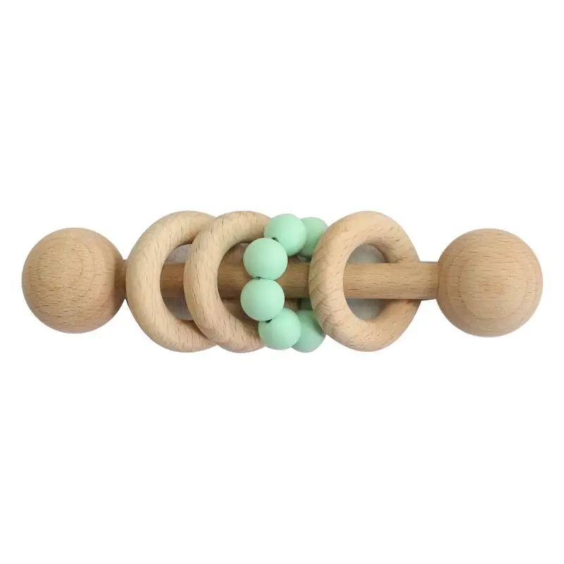 

Baby Wooden Teether Rattles Teething Nursing Soother Beads Ring Toddler Molar Play Toy Gifts