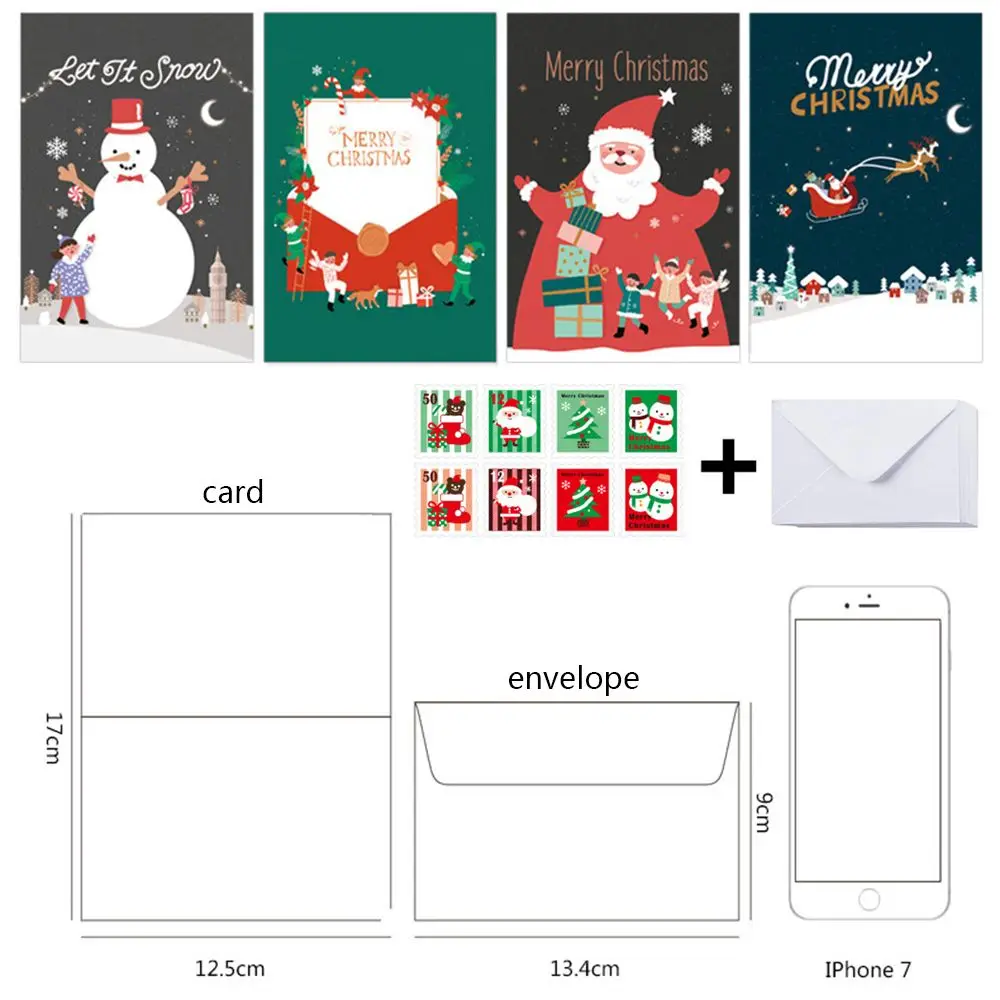 Material Bright Color Various Style Simple Design Christmas Greeting Card Xmas Supplies Thank You Cards with Envelope | Дом и сад