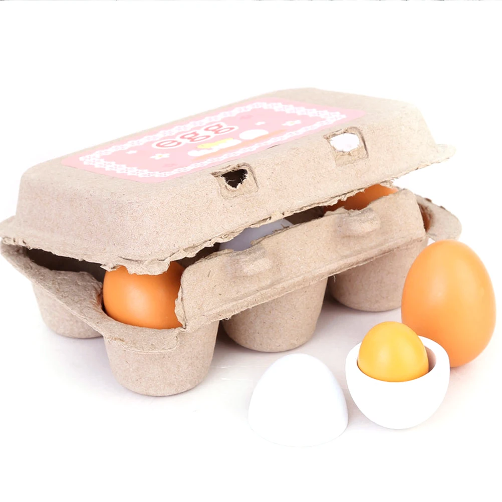 

6 Pieces Wooden Simulation Egg Toy Set Children Play House Kitchen Dress Up Food Egg Toy Early Education Toy Gift