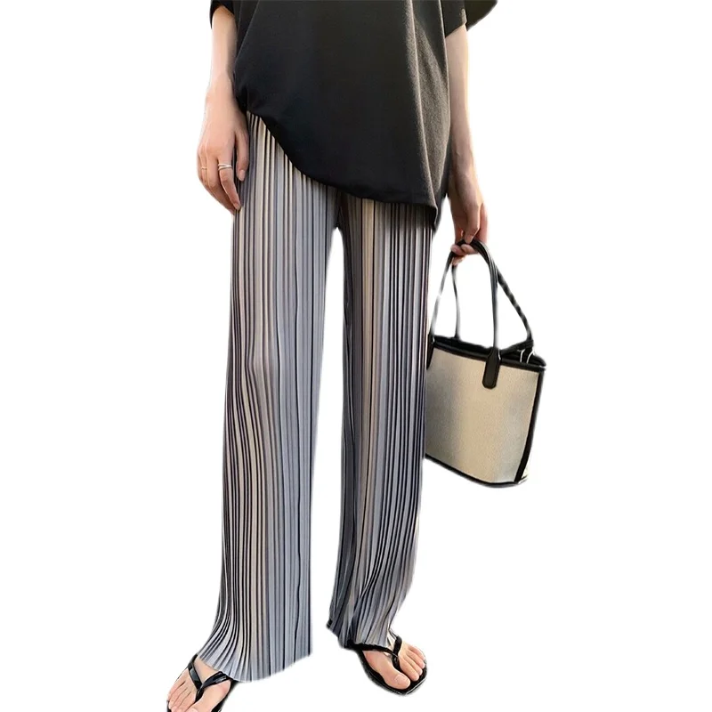 

8880# Summer Thin Pleated Ice Silk Chiffon Maternity Full Long Pants Wide Leg Loose Belly Pants for Pregnant Women Pregnancy