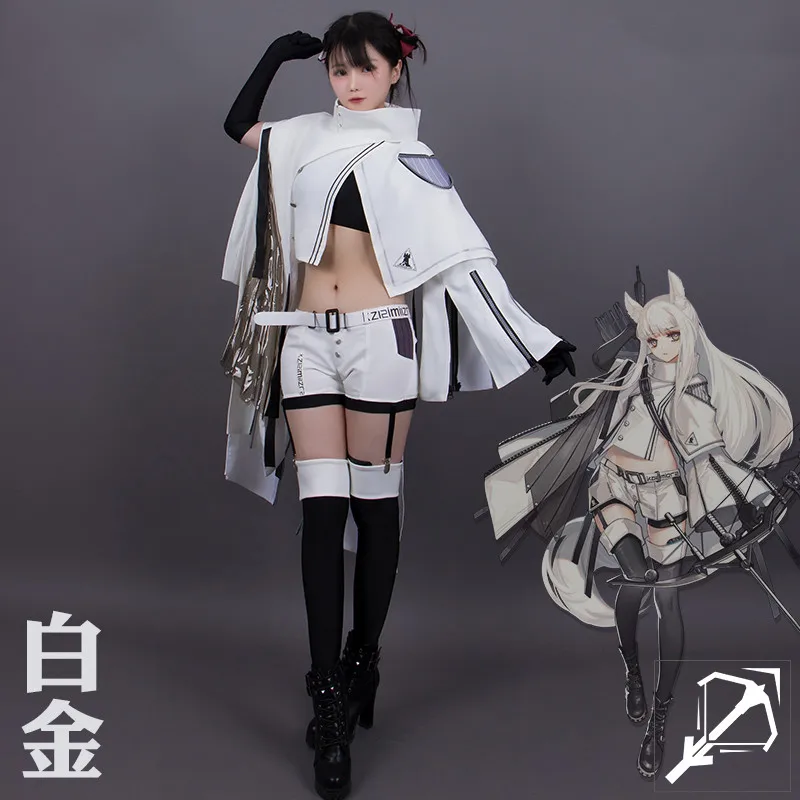 Games Arknights Platinum Cosplay Costume White Shirt Shorts Belt Socks Full Set Battle Suits Women Girls Carnival Party Clothes |