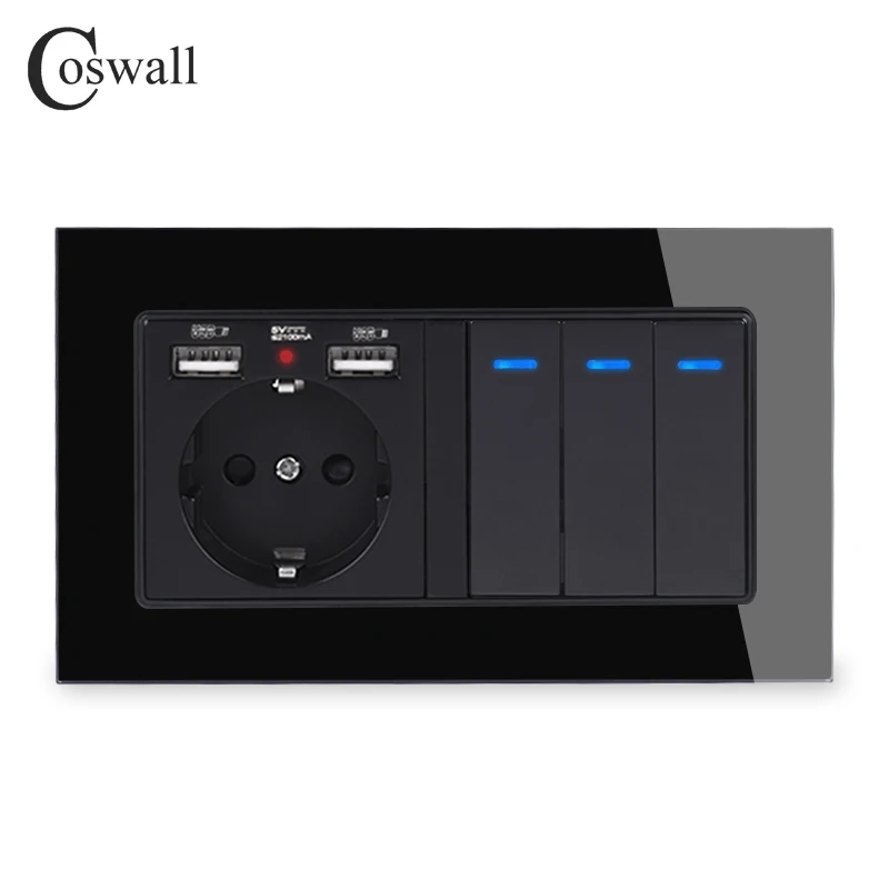 COSWALL Россия Испания стандарт ЕС розетка 2 USB порт зарядки + 3 банды 1 способ