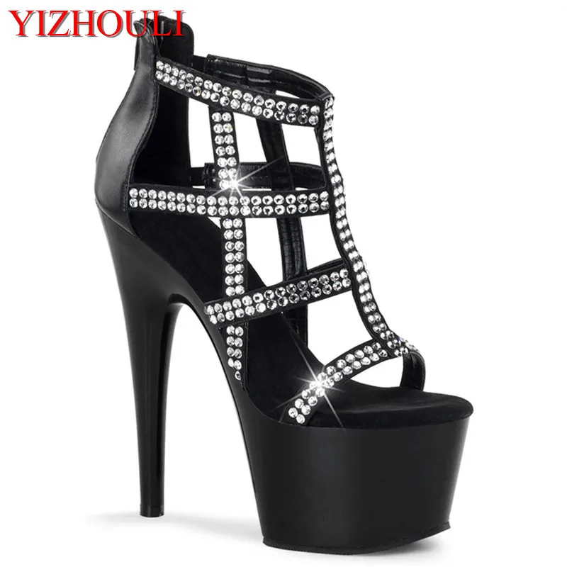 17 cm Roman sandals, 7 inch lacquered soles, glitter vamp, model pole dancing exercises, dancing shoes