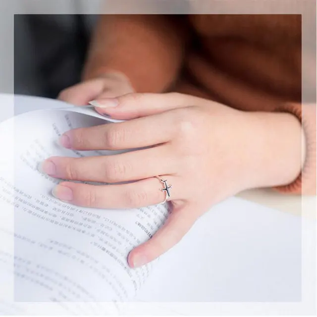 Женские серебряные кольца в богемном стиле регулируемые виде черного самолета