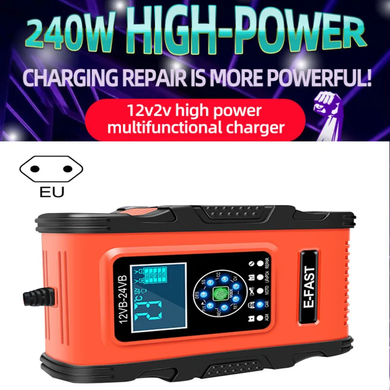 

Зарядное устройство для автомобильного аккумулятора 12 В, 24 В, 12 А, 6 А, Мощное зарядное устройство для аккумулятора мотоцикла, чистая медь, ав...