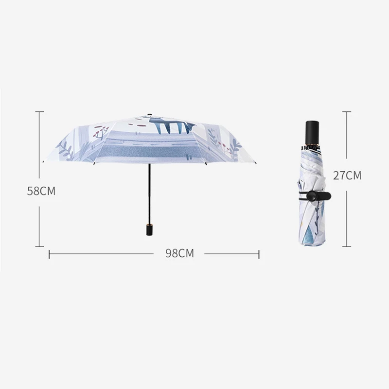 YADA 2020 Hand-Painted Deer Elk Pattern 3-Folding Umbrella Women UV Rainproof Parasol Rain Sun Light Umbrellas YD200194 | Дом и сад