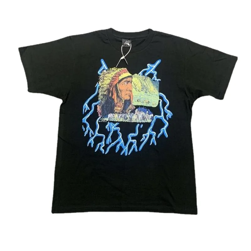 

22SS Portrait Lightning Print TRAVIS SCOTT T Shirts Men Women EU Size 100% Cotton Cactus Jack Top Tees High Street Summer Goth