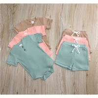 newborn toddler baby girl boy clothes summer cotton baby knitted short sleeve romper tops short baby clothing outfits set f0141