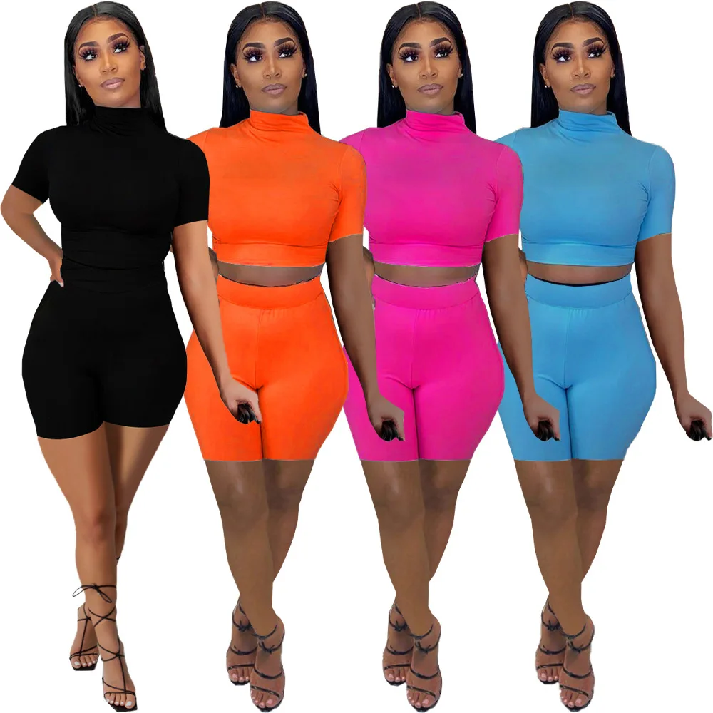 

Two Piece Set Women Office Tracksuit Sexy Outfit Summer Clothing 2021 Female Crop Top Shorts 2 Piece Sets Sportswear DN8622
