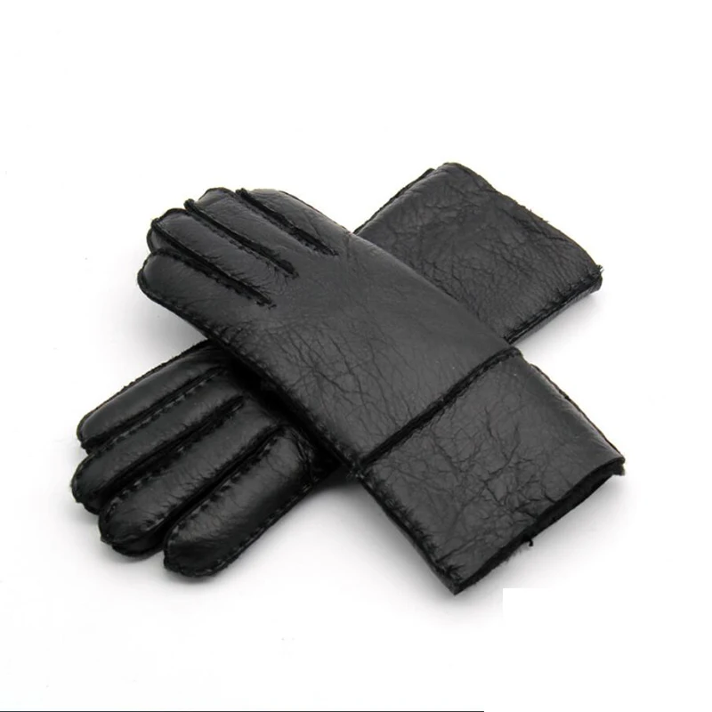 High-quality Women Winter Warm Gloves Real Sheepskin Fur Manual Gloves Ladies Full Finger Genuine Leather Gloves Mitts Gants