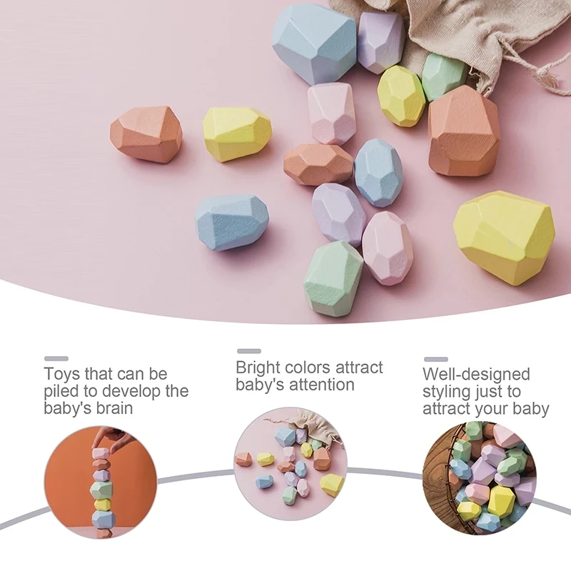 Детский деревянный строительный блок с цветным камнем обучающая игрушка