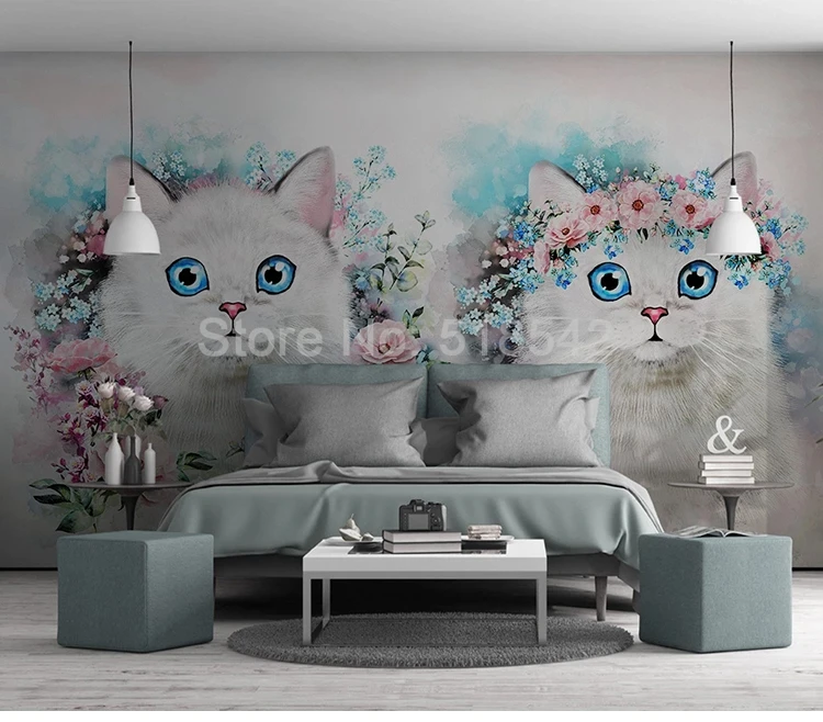 Фотообои на заказ 3D фото обои цветок кошка девушка комната детская спальня декоративный фон Настенные обои живопись