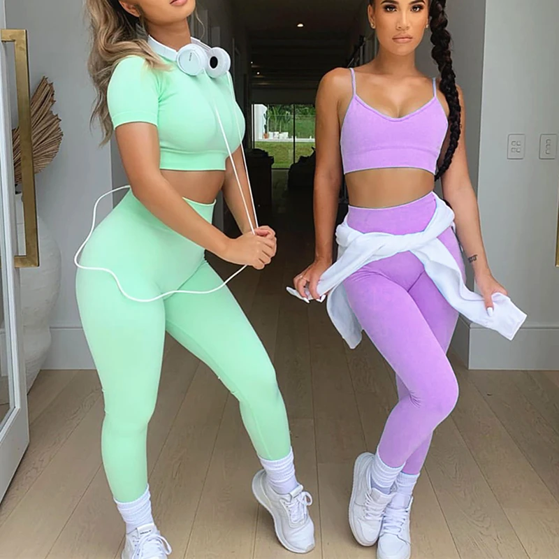 Йога Спортивный комплект из двух предметов одежды для женщин фиолетового цвета 2